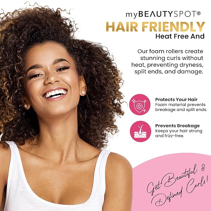 My Beauty Spot Flexi Rods Foam Hair Rollers -1/2" 5/8" 3/4" 1" Diameter- Professional Salon Quality 18 Pcs Rubber Hair Rollers for Long, Medium, and Short Hair, Hair Curlers to Sleep in for Women