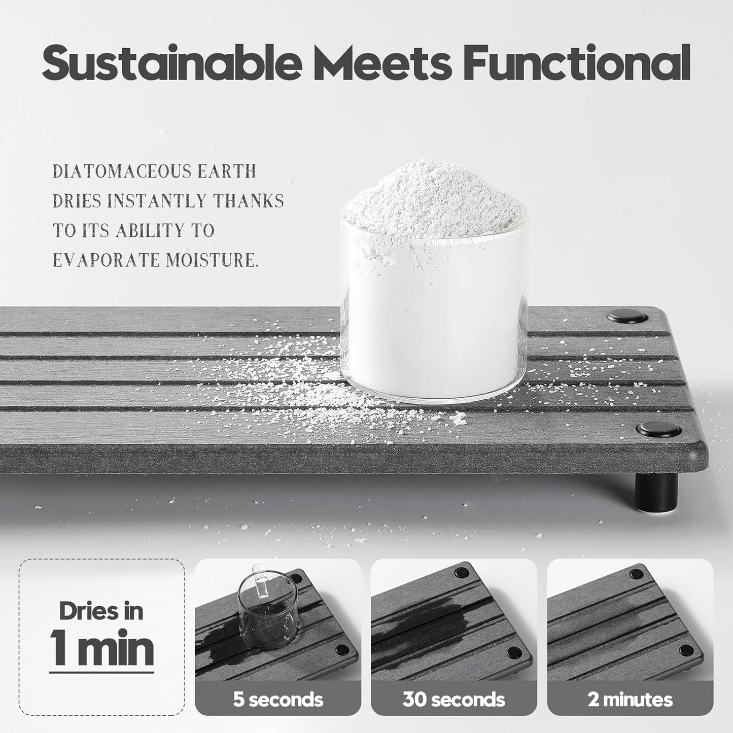 Instant Dry Sink Caddy Kitchen Sink Organizer, Quick Drying Stone Tray Diatomite Sponge Holder Soap Dish, Bathroom Countertop Fast Dry Water Absorbing Vanity Rack, Dark Gray,12" x 5"