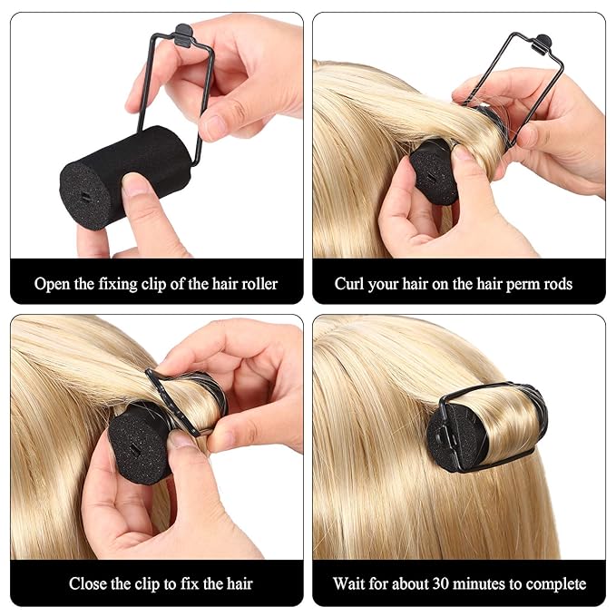 Syhood 18 Pcs Satin Rollers for Black Hair Foam Sponge Rollers Black Satin Wrapped Hair Curlers for Hairdressing Styling(1.42 Inch)