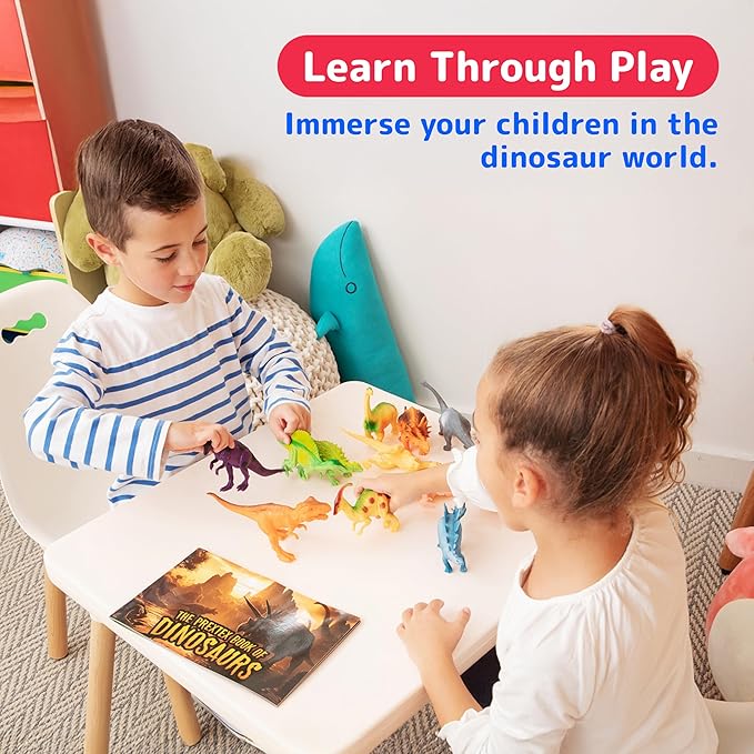 PREXTEX Dinosaur Toys for Kids 3-5 - 12 Dinosaur Figurines and Dino Book for Kids with Sound - Realistic Toy Dinosaurs Figures - Dino Toys with Sound Books