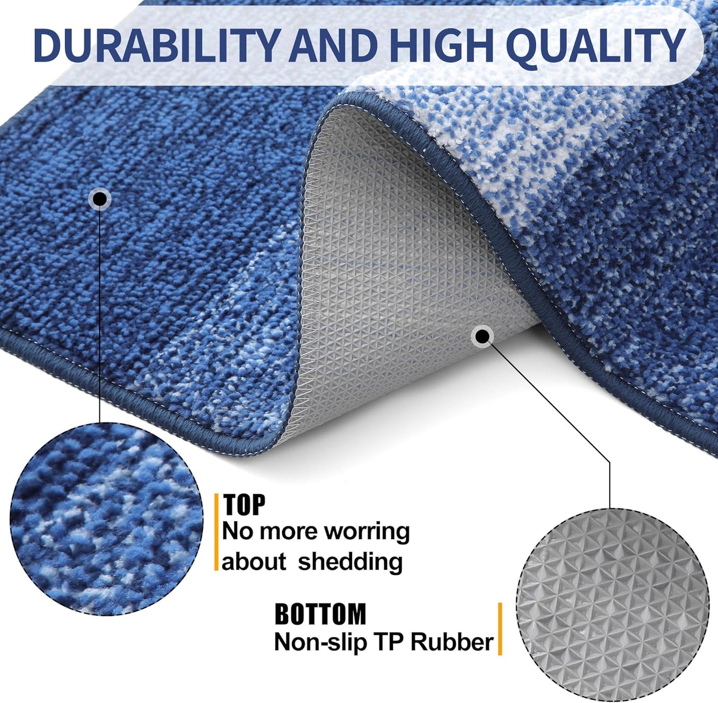 Kitinjoy Indoor Outdoor Door Mat, 48x32 Non-Slip Absorbent Dirt Trapper, Low-Profile Washable Inside Entrance Front Floor Mat, Sturdy Soft Entry Doormats for Entryway, Navy Blue