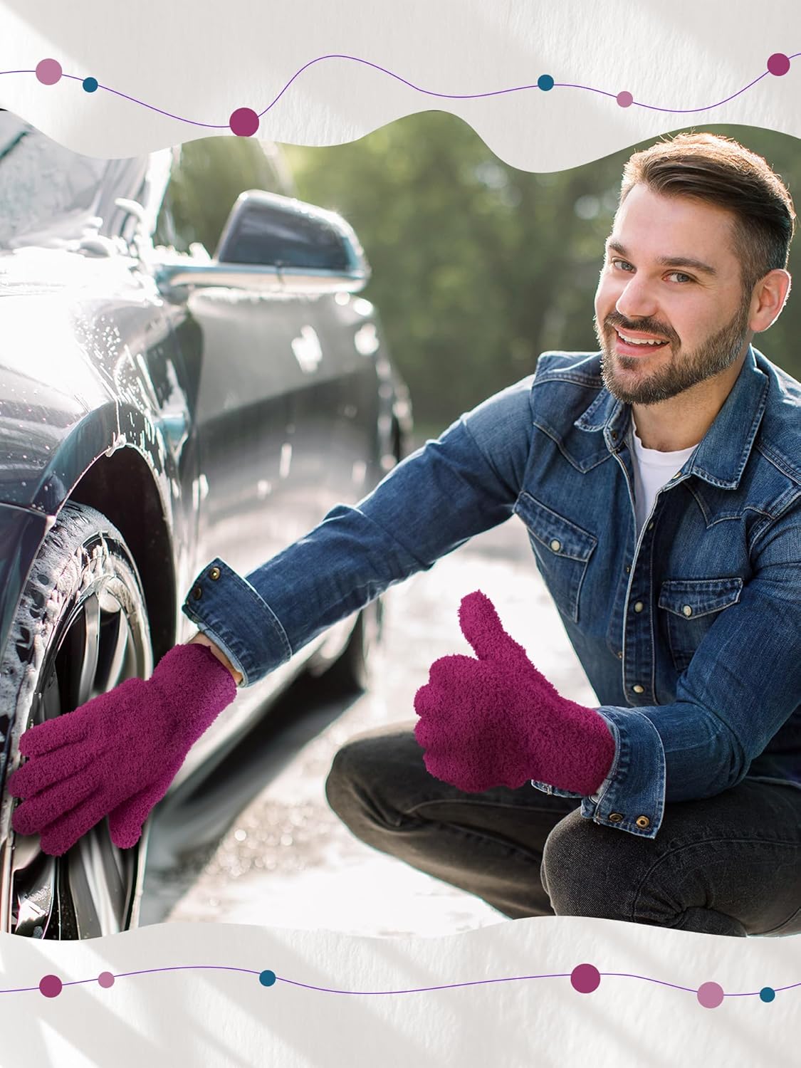 Patelai 3 Pairs Microfiber Plant Dusting Gloves Leaf Cleaning Gloves for Indoor Plants, Blinds, Furniture, House(Medium,Reddish Violet, Blue, Purple)