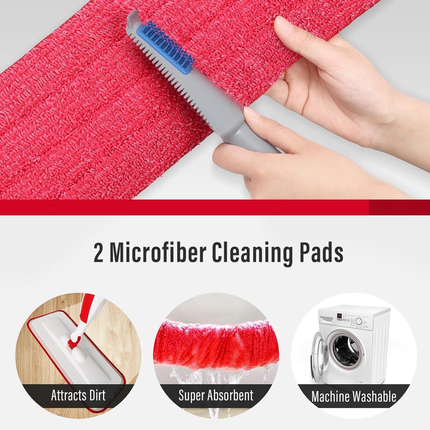 Spray Mops for Floor Cleaning Floor Mop with a Refillable Spray Bottle and 2 Washable Microfiber Pads Home or Commercial Use Dry Wet Flat Mop for Hardwood Laminate Wood (Red)