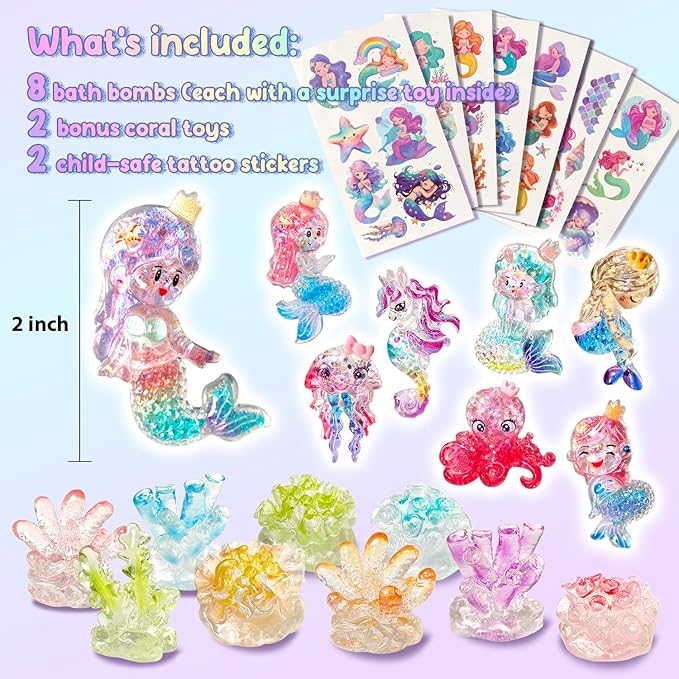 Mermaid Bath Bombs for Kids with Surprse Inside, 8PK XXL Kids Bath Bombs Gift Set for Girls, Birthday Gifts, Mermaid Party Favors, Princess Gift Box