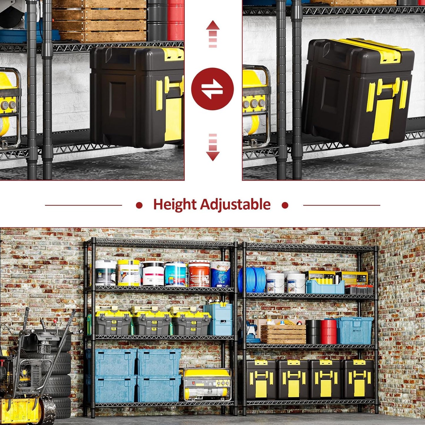 IZEUK 4-Tier Metal Garage Shelving, Heavy Duty Adjustable Storage Rack Organizer, Industrial Steel Shelves for Basement, Kitchen, Office, Warehouse (Black, 17.7" D x 59.1" W x 70.9" H)