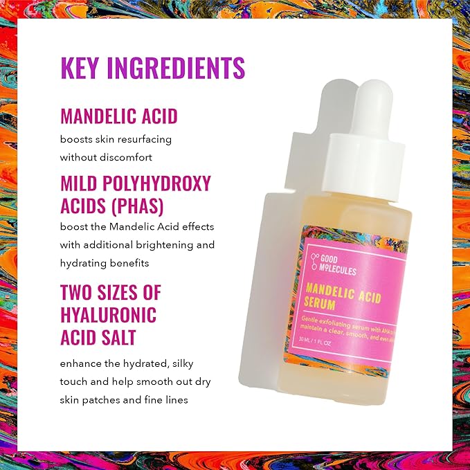 Good Molecules Mandelic Acid Serum - Gentle Face Exfoliator Serum with Ultra Hydrating Hyaluronic Acid - Exfoliating PHAs to Brighten Skin - Skin Care For Face