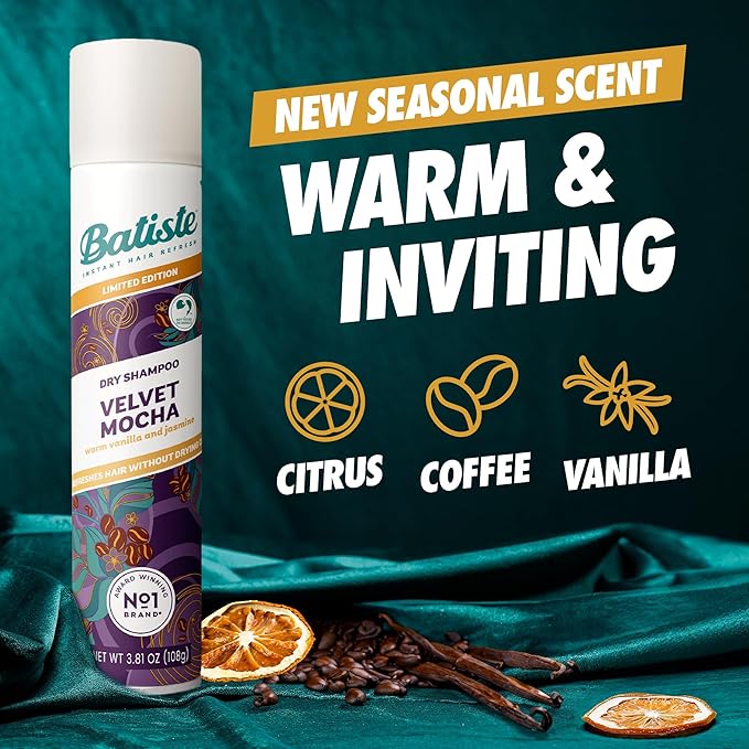 Batiste Dry Shampoo Limited Edition Holiday Gift Set Duo, Velvet Mocha & Original Scent, Refreshes Hair, Removes Oil & Grease, 7.62 Oz, 2 Pack