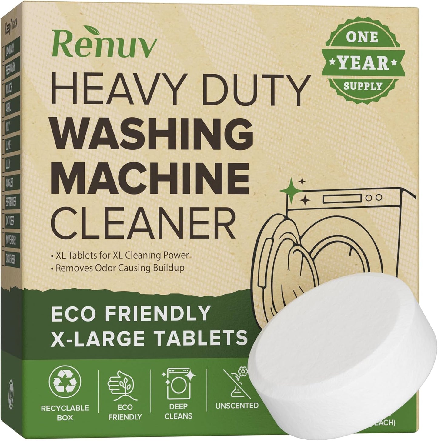 Renuv Washing Machine Cleaner + Dishwasher Cleaner Bundle - Heavy Duty Appliance Deep Cleaning, Descaling and Deodorizing