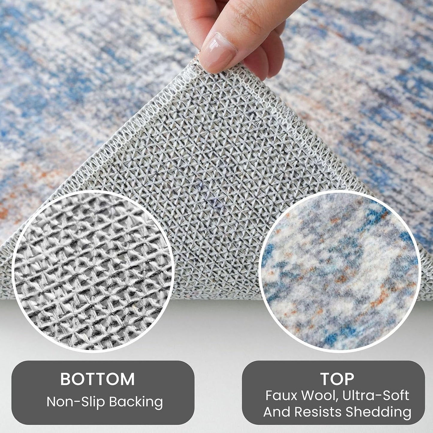 IOHOUZE Abstract Area Rugs 8x10 Ft Washable Large Rugs for Living Room, Non Slip Dining Room Rug, Printed Faux Wool Rugs for Bedroom, Floor Carpet for Office Nursery Playroom, Blue Rust