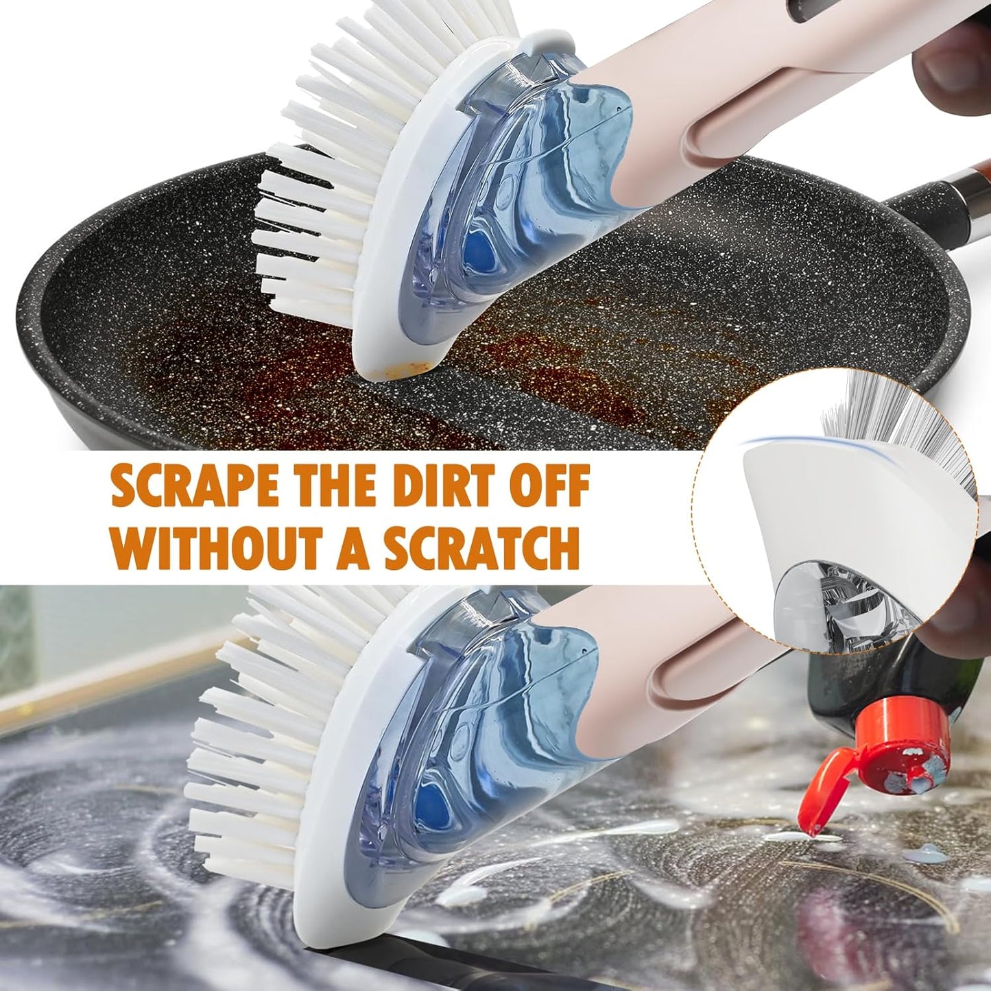 Soap Dispensing Replacement Dish Brush Storage Set with 2 PCS Brush Refills & Holder - RIMAY Dispenser Scrub Cleaning Scrubber Kitchen Dishwashing Dish Wand Handle for Dishes/Pans/Pots/Sink(Pink)