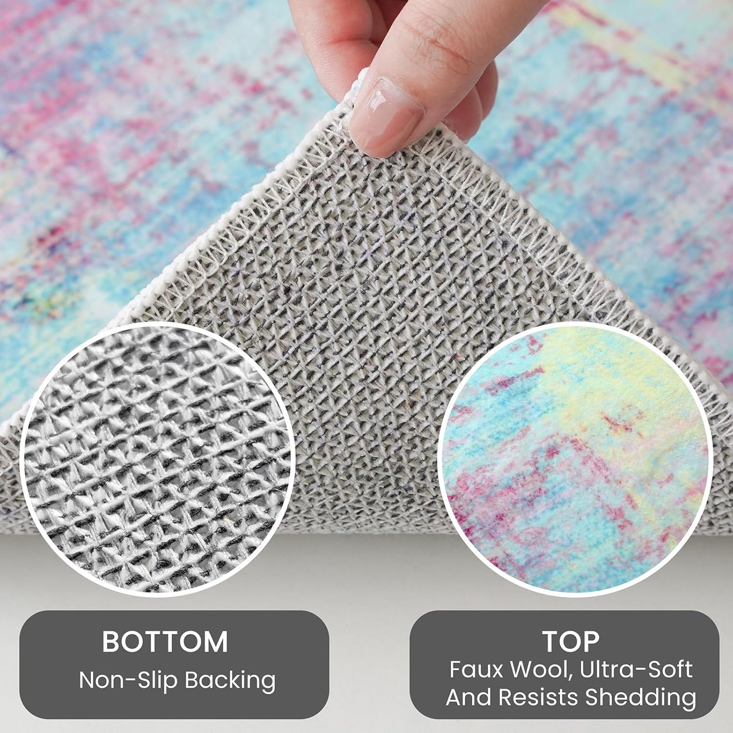 IOHOUZE Abstract Runner Rug 3x12 Ft Washable Runners for Hallways, Non Slip Kitchen Runner Printed Faux Wool Entryway Runner Indoor, Modern Abstract Floor Carpet for Hall Kitchen, Pink Teal