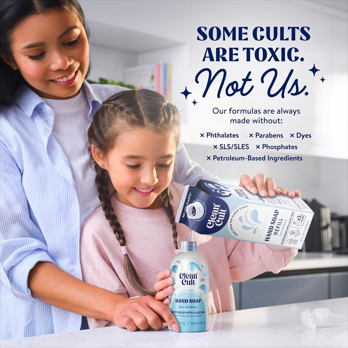 Cleancult - Liquid Hand Soap Refills - Sea Minerals - Gentle On Sensitive Skin - Made with Aloe Vera & Essential Oils - Eco Friendly - Paper-Based Packaging - 32 oz/3 Pack