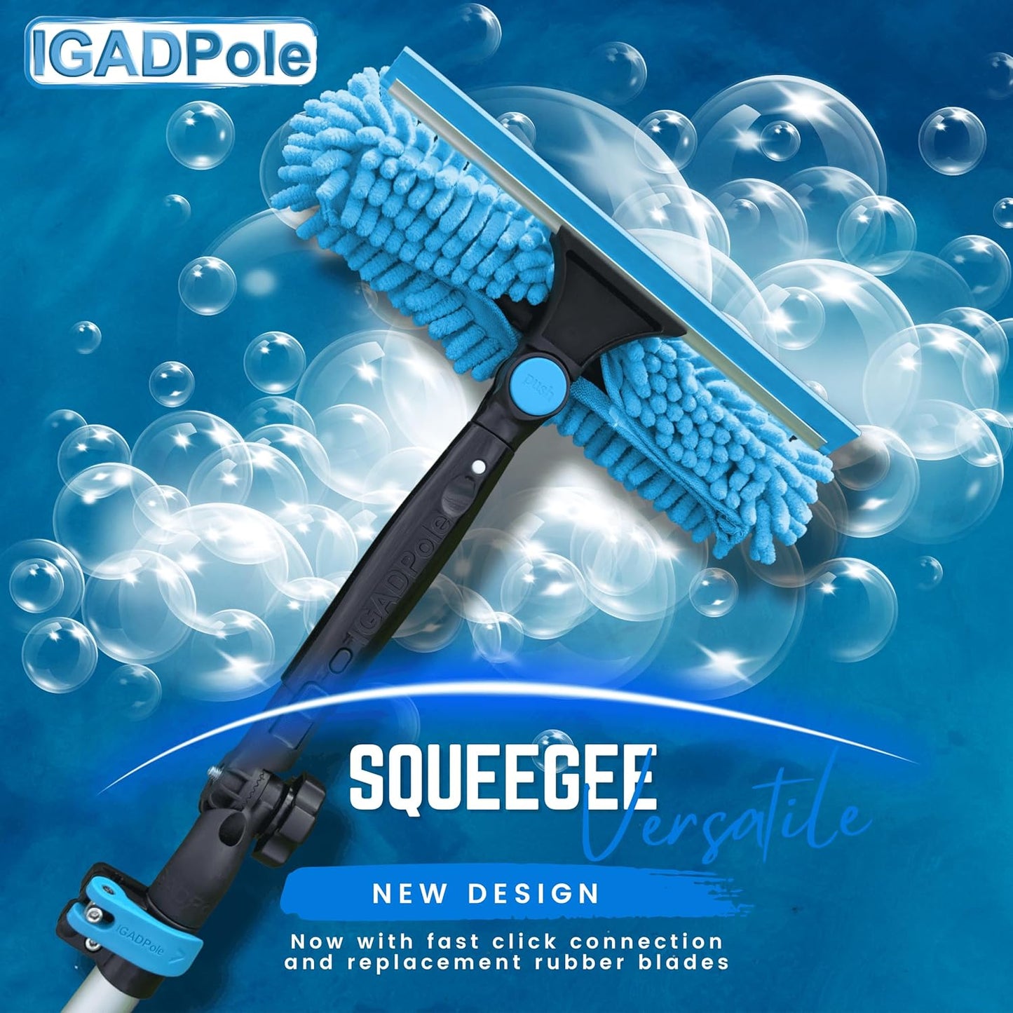 23ft IGADPole Washing Kit: Water-fed Brush, Cobweb Duster and 10” Squeegee and Soap Dispenser, with 4-Stage Telescoping Pole 5-17ft Pole