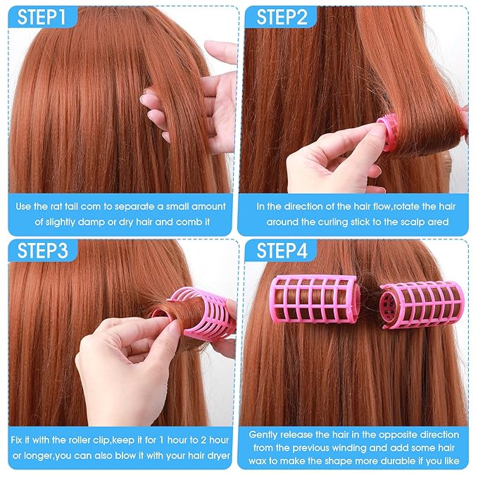 30Pcs Self Grip Rollers Set, 5 Sizes for Long, Medium and Short Hair, Large Rollers for Volume, Snap-On Sleep-In Curlers for Women's Hair Styling