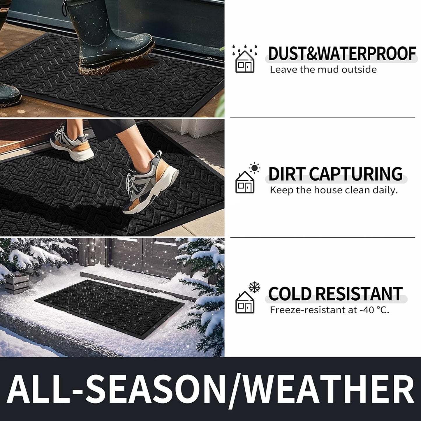 Yimobra Large Door Mat Outside Entrance 36x24, Waterproof Heavy Duty Outdoor Mats for Front Door, Non Slip Rubber Entry Mat for Garage Patio, Easy Clean, Black