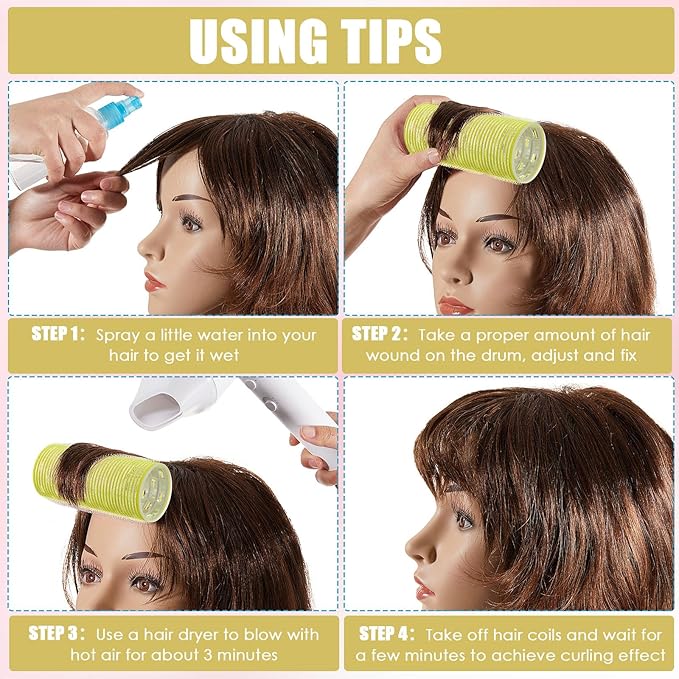 WILLBOND 4 Pcs Long Hair Rollers for Bangs Aluminum Core Curlers Thermal Self Grip Roller for Long and Medium Hair Women Hairstyle(4.7 x 2 Inch,Yellow)
