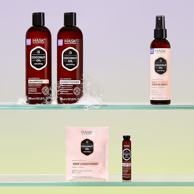 HASK Coconut Nourishing Dry Shampoo Duo (4.3oz-Qty 2) & Coconut Nourishing Deep Conditioner Packette, Aluminum-Free, Sulfate-Free, Paraben-Free, Color Safe, for All Hair Types