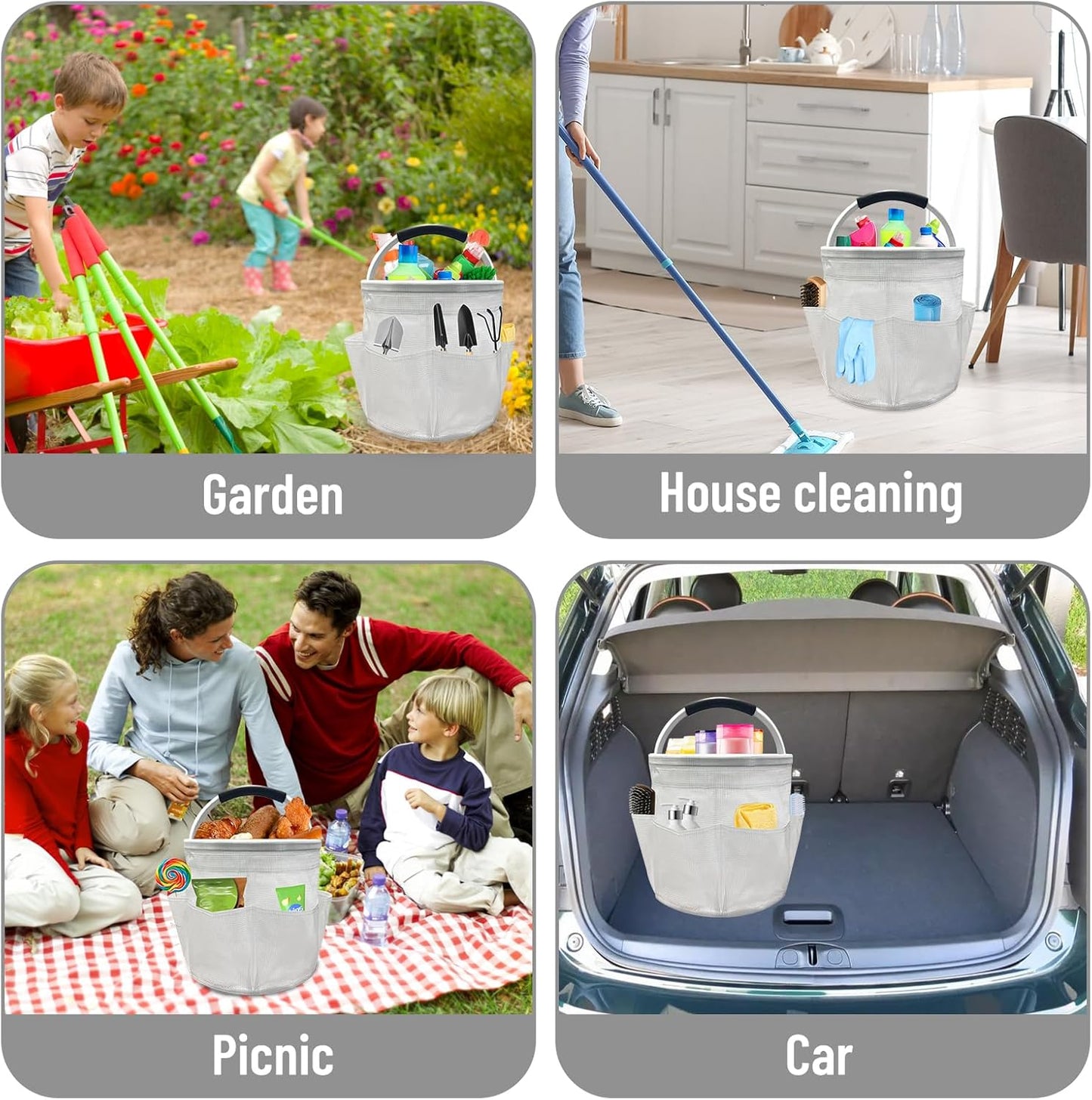 Qivine 17L Cleaning Caddy with Handle, Cleaning Supply Caddy Foldable Tool Bag Cleaning Products Organizers Portable Cleaning Bucket Organiser for Storing Towels (Clear)