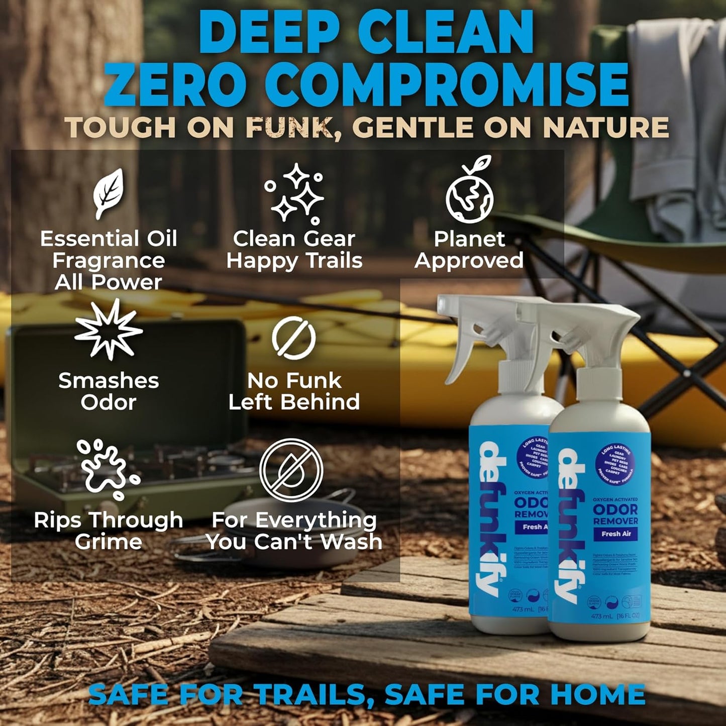 Odor Remover Spray, 16oz (2-Pack). 'Fresh Air' Essential Oil Odor Eliminator for Strong Odors on Fabric, Shoes, Activewear. 'ProvenSafe' Deodorizer for Pets, Kids & Sensitive Gear w/Ionic Silver