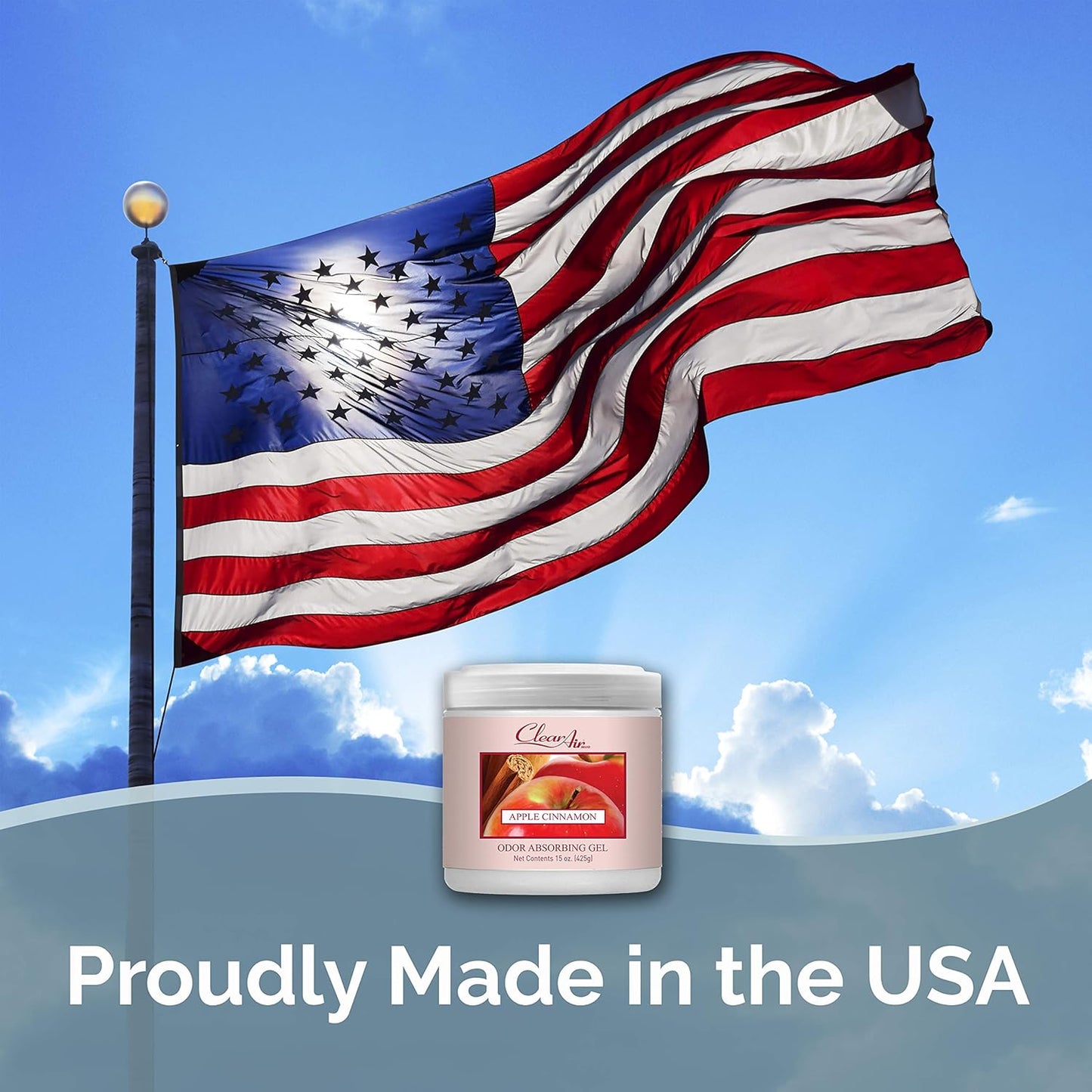 Clear Air Odor Absorber Gel - 15 oz, Pack of 2 - Air Freshener Absorbs and Eliminates Odors in Bathrooms, Cars, Boats, RVs and Pet Areas - Made with Essential Oils - Apple Cinnamon Scent