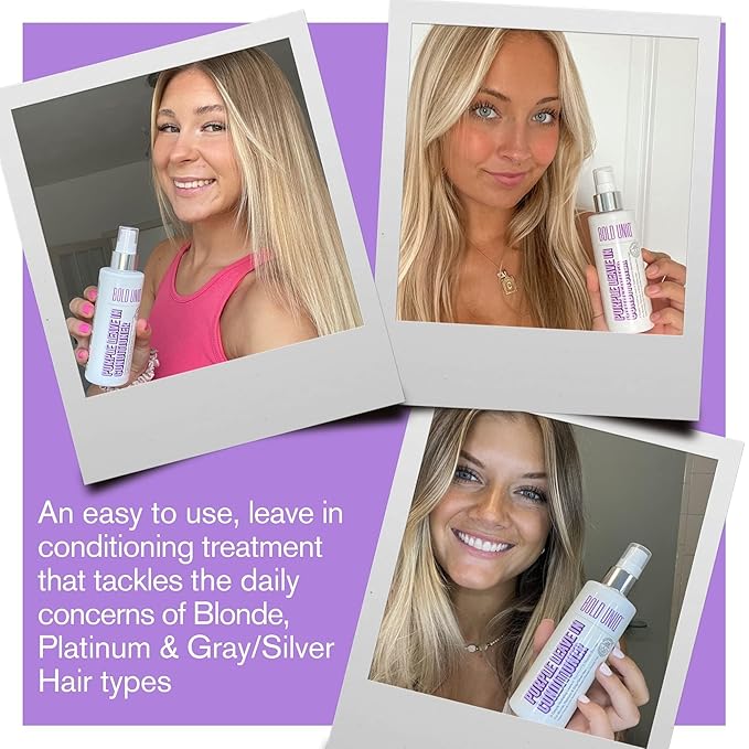 BOLD UNIQ Purple Leave In Conditioner for Dry & Damaged Blonde, Platinum & Gray/Silver Hair. Light Toning, Hydrating & Detangling. Peta-approved, Vegan & Cruelty-Free. Sulfate & Paraben Free.