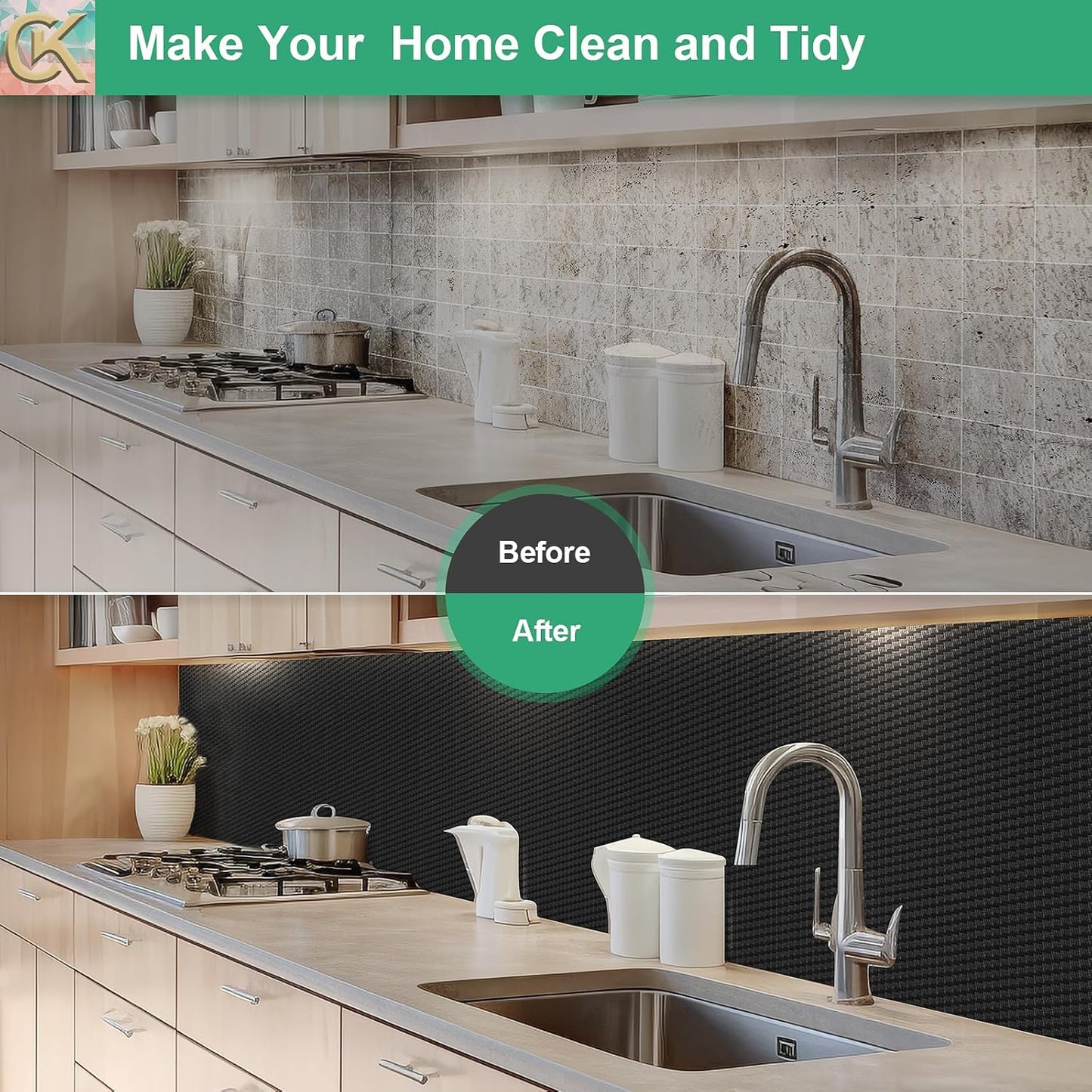 Self-Adhesive Shelf Liner Kitchen Liner, Waterproof Backed Paper Easy Peel and Stick Contact Liner Without Residue for Decor Your Desk Surface, Kitchen Countertops (Black, 17.5 x 236.2 inches)