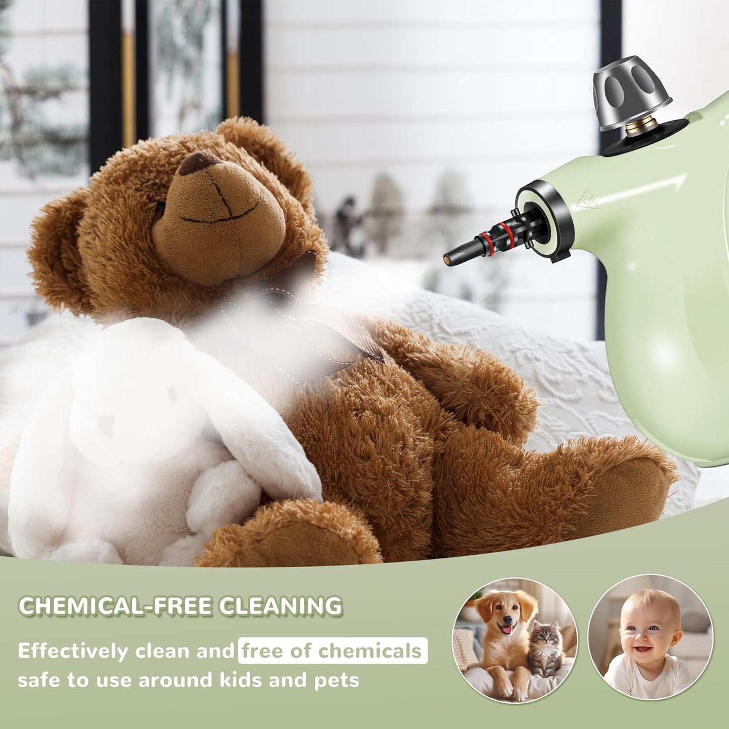 Spurgehom Handheld Steam Cleaner, Portable Steamer with Large Capacity,11-Piece Accessory Set for Floor, Car, Carpet, Upholstery, Couch, Tile, Windows Cleaning (Green)