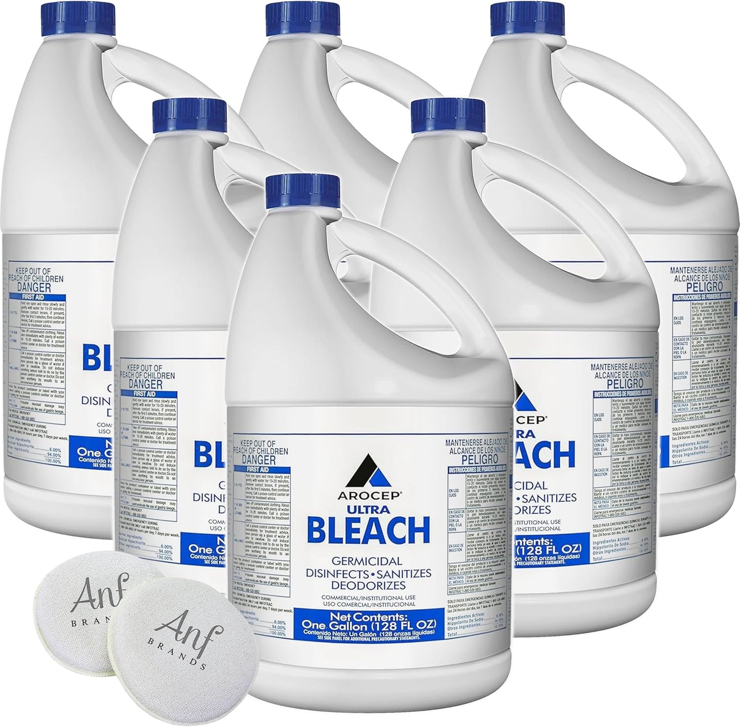 (6 Gallons) - Liquid Chlorine Bleach, for Laundry, Household and Commercial Cleaning, 1 Gallon Jugs
