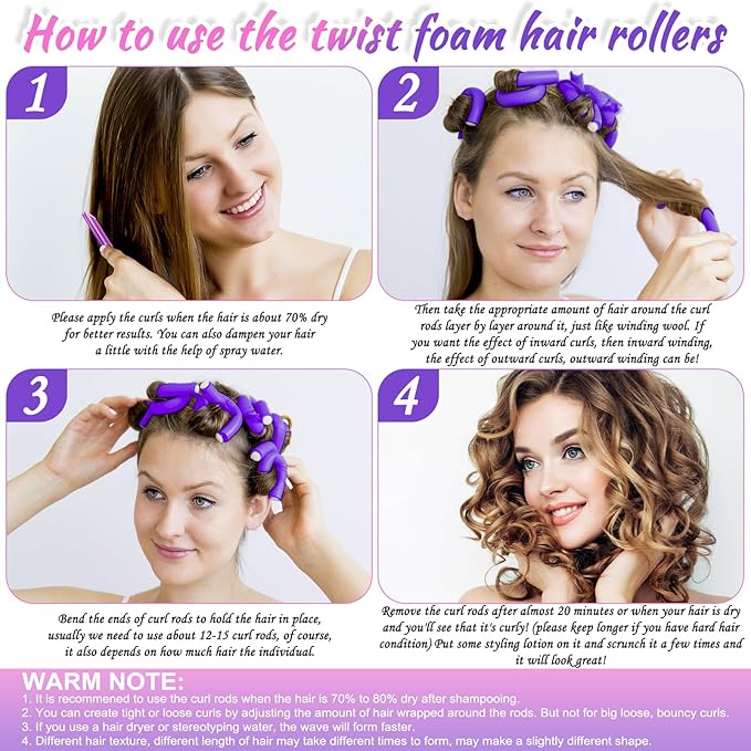 30Pcs Small Foam Hair Curlers, 9.45" Length x 0.47" Diameter, No-Heat Flexible Curling Rods for Short, Medium and Long Hair