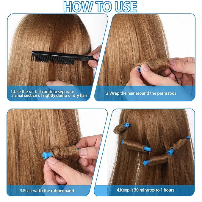 60Pcs Perm Rods, Perm Rods for Short Hair, Hairs Rollers for Women Plastic Cold Curling Rod Wave Hairing Roller with Clip, Perms Papers Heatless for Natural Hair Long Short Hairing Styling Tool