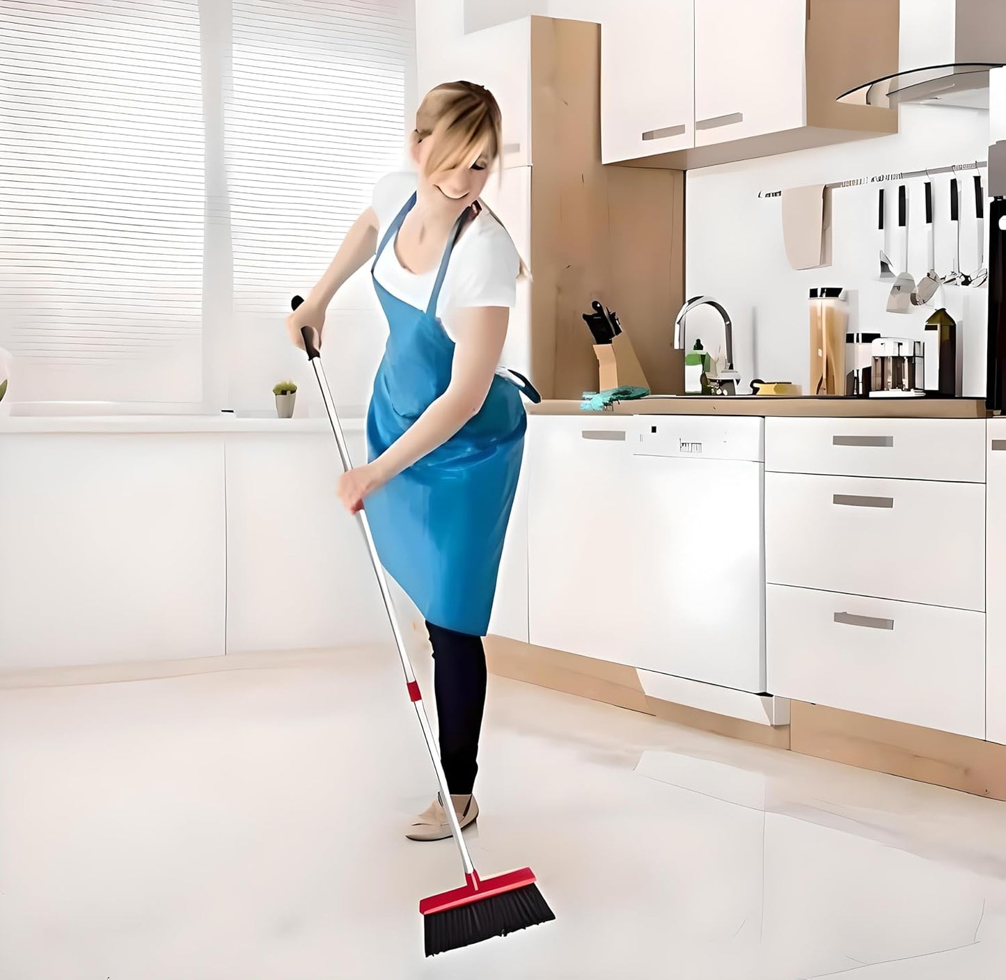 Upright Broom and Dustpan Set with Long Handle, Standing Dustpan with Broom Clip, Indoor Cleaning Set for Home