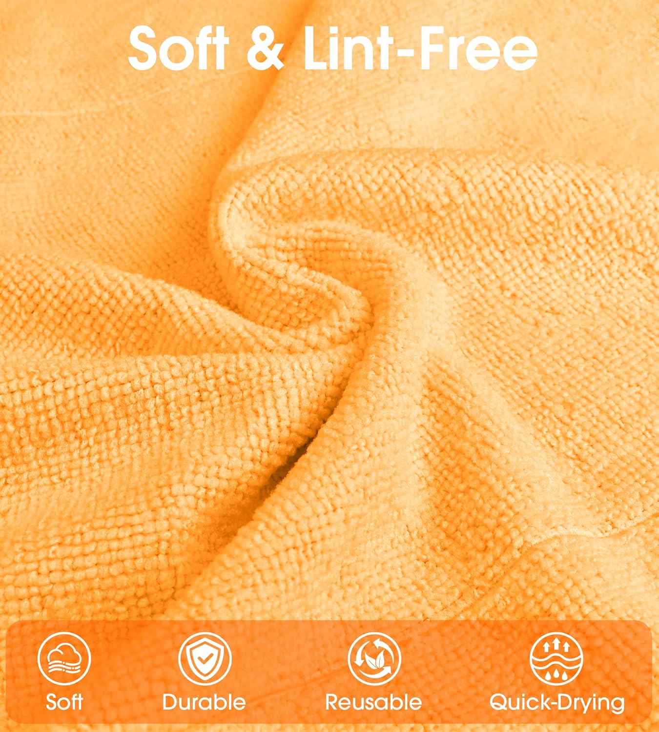 Roll of Microfiber Cleaning Cloth –100 Pack, Tear Away Microfiber Towels, Reusable, Washable, Scratch-Free, Cleaning Supplies, Kitchen Towels for Car, Home, Kitchen (Tangerine Yellow)