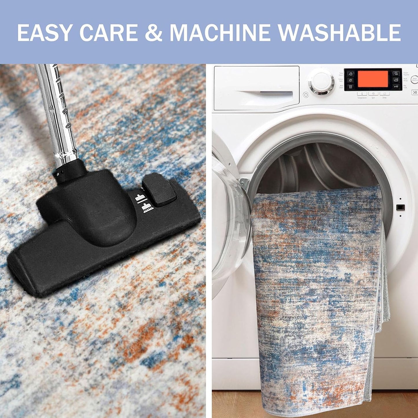 IOHOUZE Abstract Runner Rug 2x6 Ft Washable Runners for Hallways, Non Slip Kitchen Runner Printed Faux Wool Entryway Runner Indoor, Modern Abstract Floor Carpet for Hall Bedroom, Blue Rust