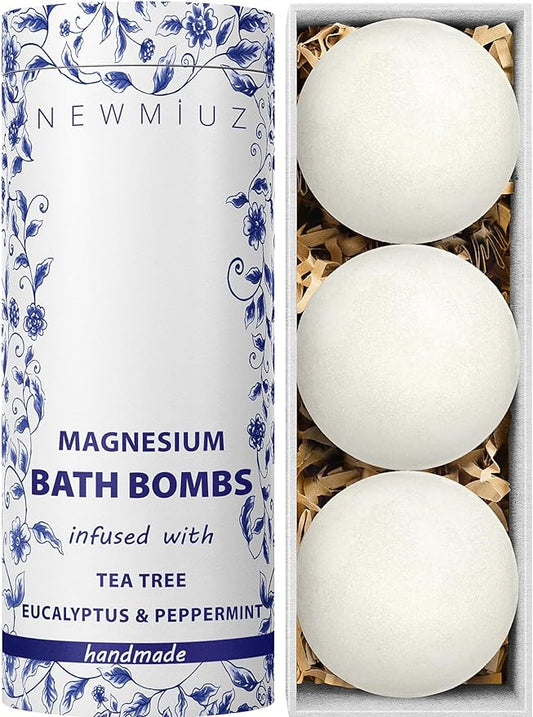 Magnesium Bubble Bath Bombs Long Lasting Foaming Sore Muscles Recovery Tea Tree Relaxing Stress Relief Calming Self Care Spa Gift for Birthday Christmas
