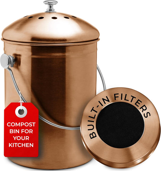 EPICA Countertop Compost Bin Kitchen | 1.3 Gallon | Odorless Composting Bin with Carbon Filters | Indoor Compost Bin with Lid | Stainless Steel Kitchen Composter for Food Scraps & Waste Recycling