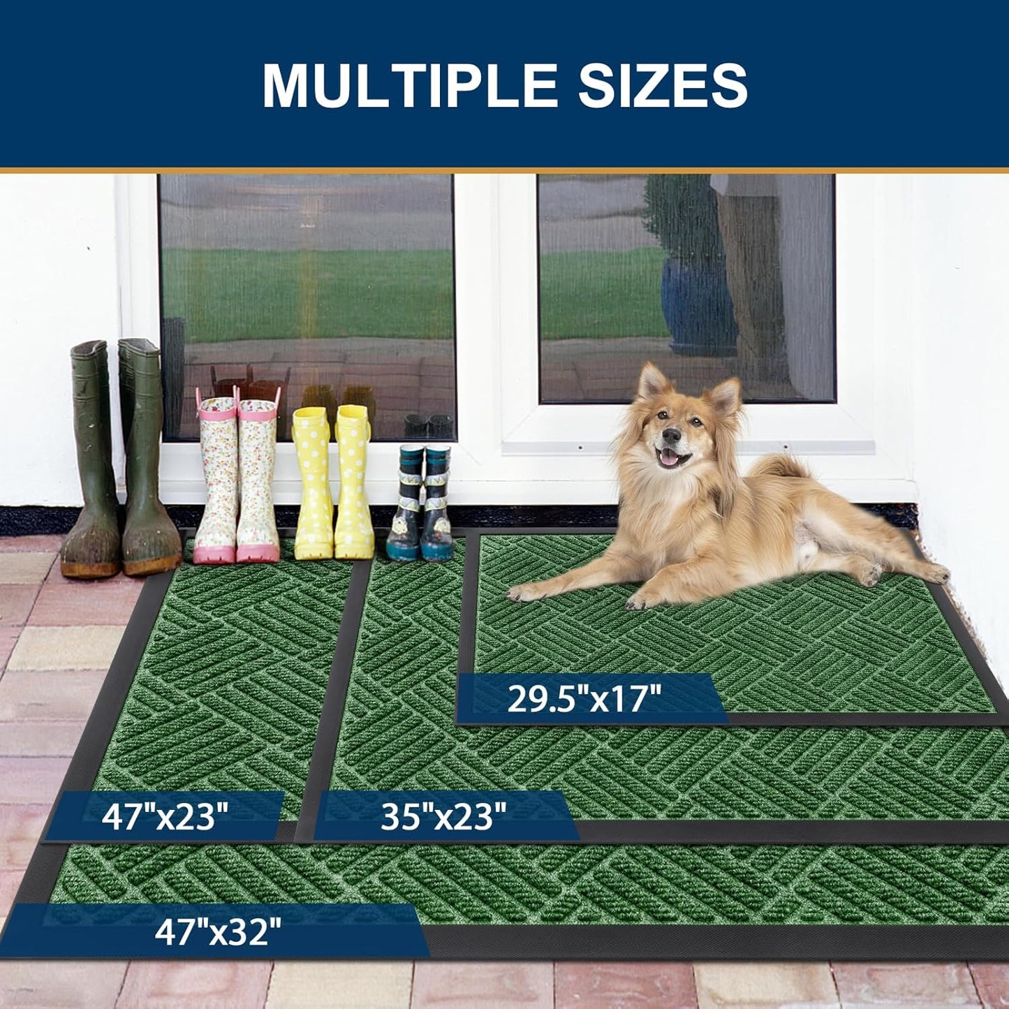 Smiry Front Door Mat Outside Entrance, Heavy Duty Outdoor Indoor Natural Rubber Doormat, Non Slip, Trap Dirt and Moisture, Easy Clean, Low Profile Patio Porch Entryway Mat, 71x47, Green