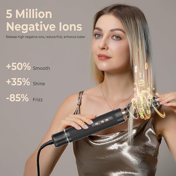 7 in ONE Hair Dryer Brush, Powerful Blow Dryer Brush with Auto- Wrap Curler, Detachable Fast Drying, Volumizing, Curling, Straightening, Ionic Hair Dryer with Diffuser, Hair Styling Tools 100-120V