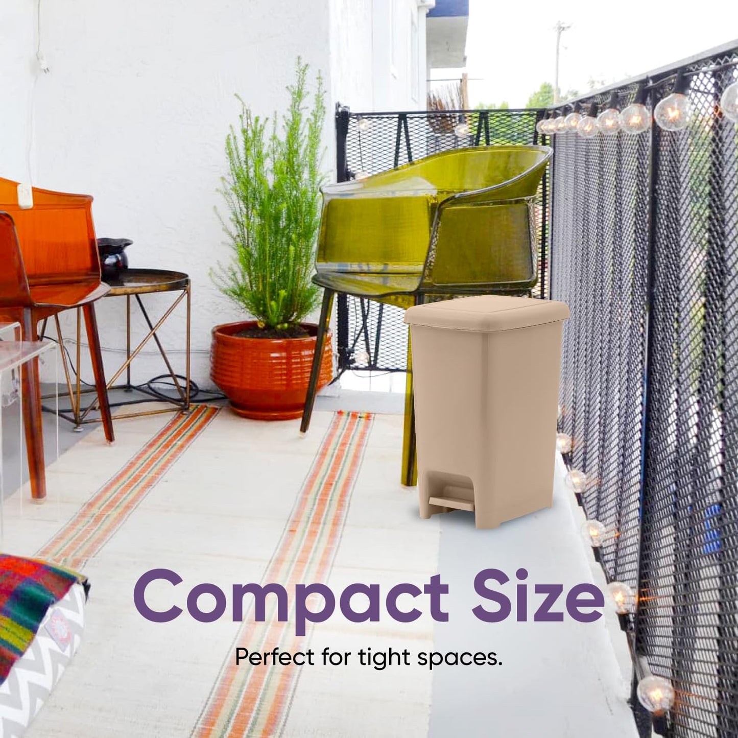 Superio Slim Step On Trash Can, Beige Waste Bin with Foot Pedal Lid 26 Liter, Kitchen, Under Desk, Office, Bedroom, Bathroom (1, 6.5 Gallon)