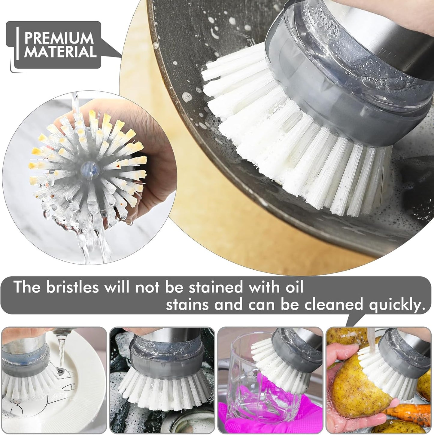 Palm Brush Refills for OXO Steel Soap Dispensing Dish Brush - 8 Pack Cleaning Replacement Brush Head for OXO Palm Brush(Grey)