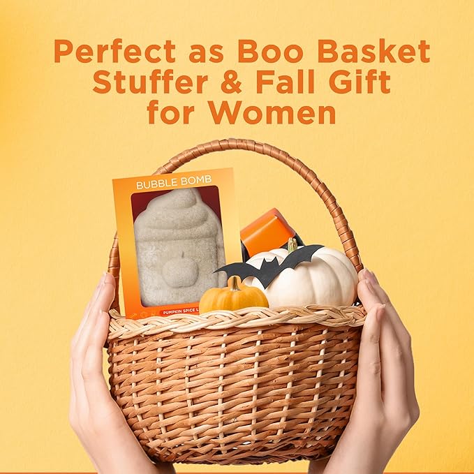 Pumpkin Spice Latte Bath Bomb for Women & Girls – Luxury Fall Bath Bombs (Giftable Packaging) - Natural & Relaxing Fall Gift - Vanilla, Cinnamon & Pumpkin Scented - Boo Basket Stuffers for Women
