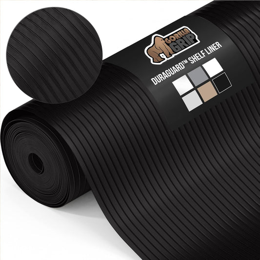 GORILLA GRIP DuraGuard Shelf Liner, 20x20 Non-Adhesive Cabinet Liners for Kitchen Drawers, Shelves, Refrigerator, Pantry Storage, Bathroom Closet, Durable Waterproof BPA Free Ribbed Plastic, Jet Black