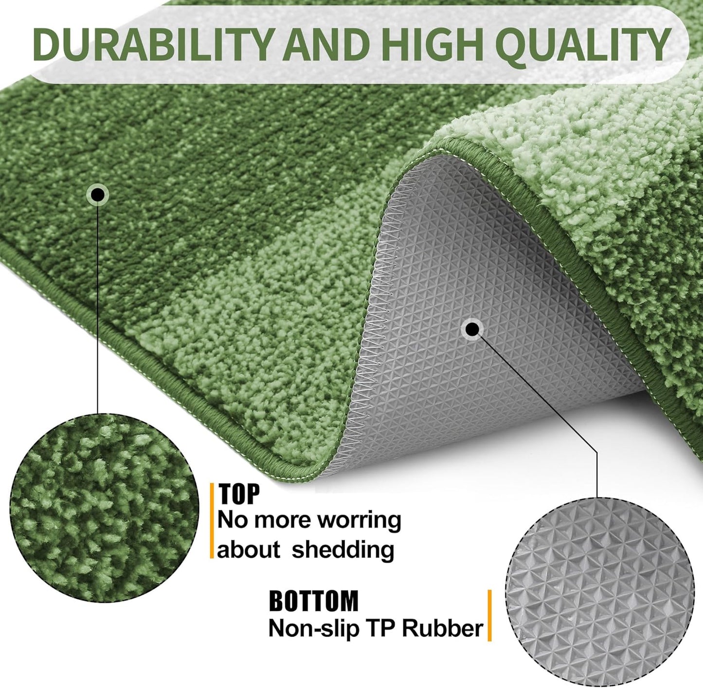 Kitinjoy Indoor Outdoor Door Mat, 48x30 Non-Slip Absorbent Dirt Trapper, Low-Profile Washable Inside Entrance Front Floor Mat, Sturdy Soft Entry Doormats for Entryway, Green