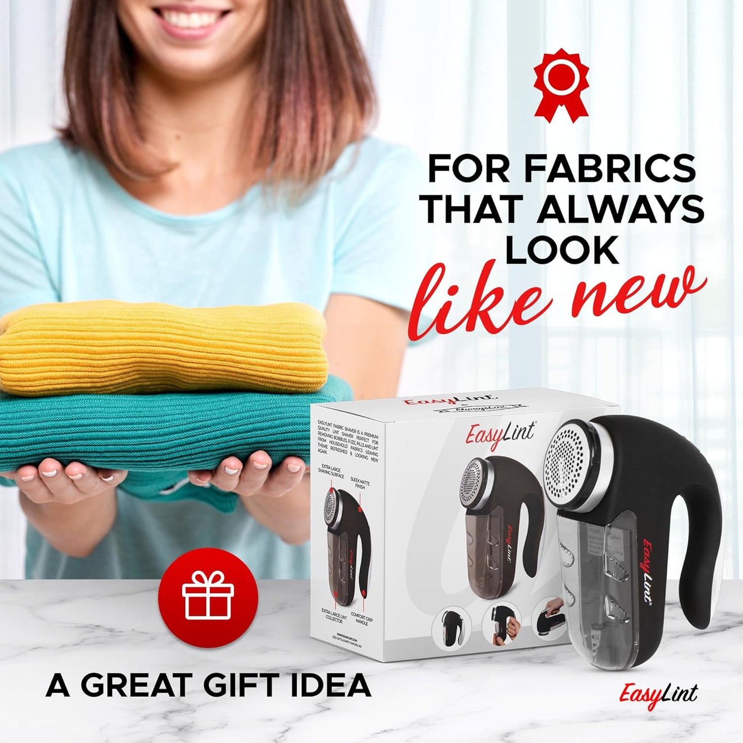 EasyLint Professional Fabric Shaver Lint Remover, Electric Sweater Shaver for Clothes & Furniture Works with AC Adapter or Batteries, Pilling Remover with 2-Blades, Cleaning Brush & Power Cord