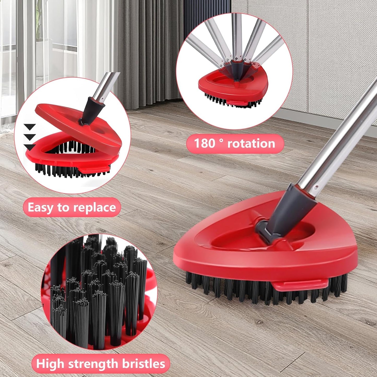 Mop Heads Replacements Complete Combo for O-Ceda,4Pcs White Machine Washable Microfiber Spin Mop Refills Replace Heads,2 Scrub Brushs,1 Base,1 Set Handle,Spin Mop Replacements for Tub and Tile