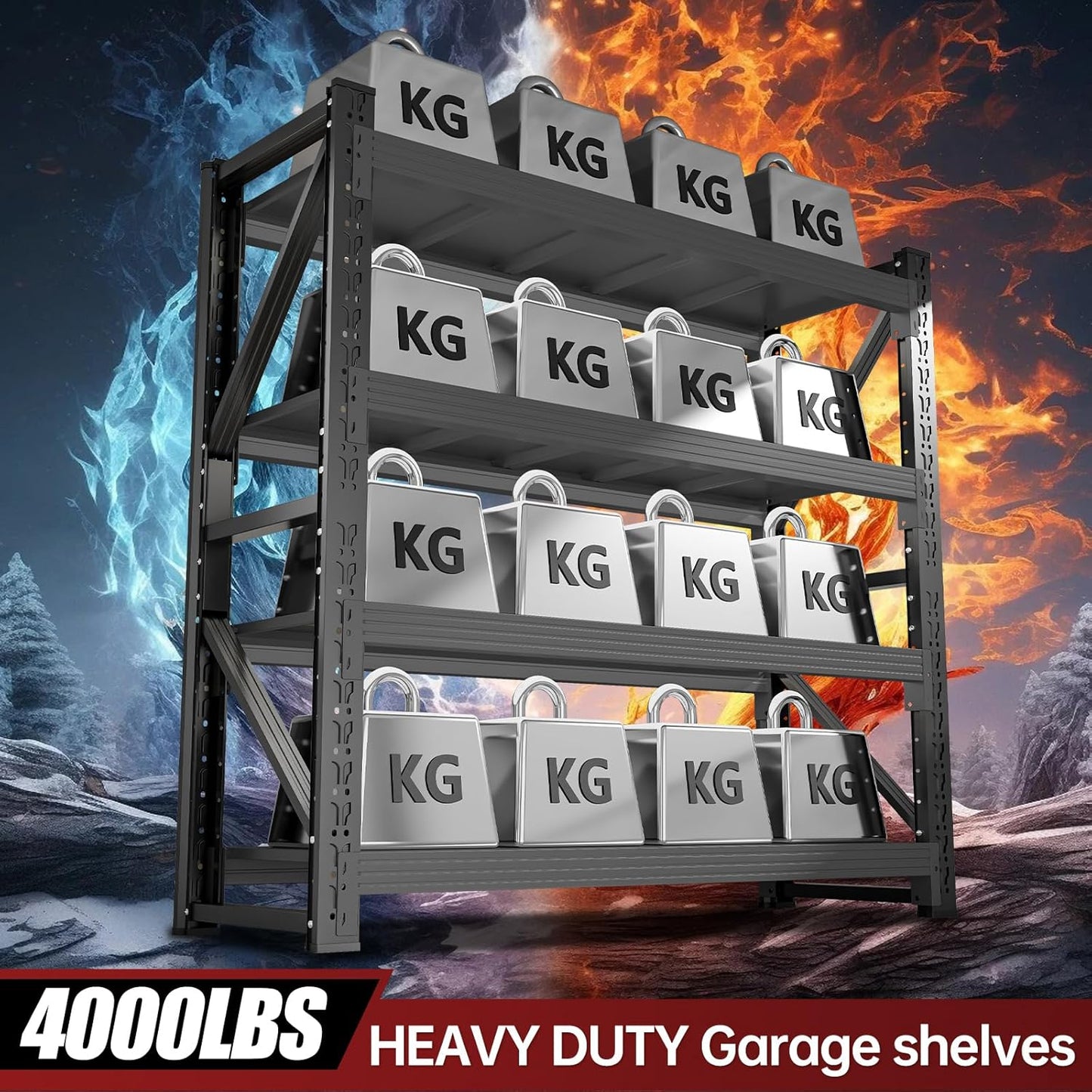 4000LBS Storage Shelves Heavy Duty, 48" W Metal Garage Shelving Units, 4 Tier Adjustable Shelf, Garage Storage Shelves Rack, Industrial Shelving for Warehouse, Basement,48" W x 24" D x 79" H