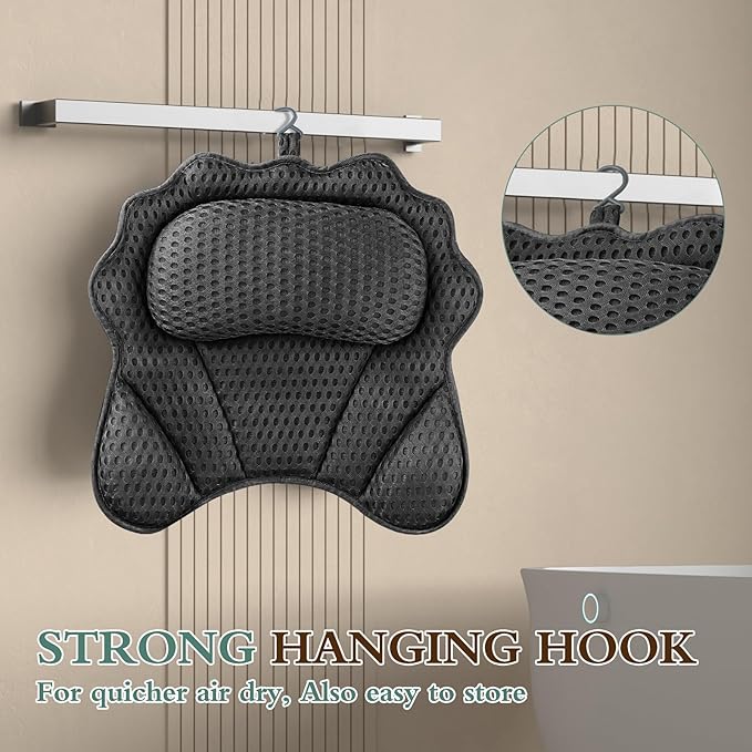 Bath Pillow RUVINCE Ergonomic Luxury Bathtub Pillow with Head,Neck, Shoulder and Back Support, 4D Bath Pillows for tub with 6 Powerful Suction Cups, Fits All Bathtub, Spa Tub, Hot Jacuzzi (Black)