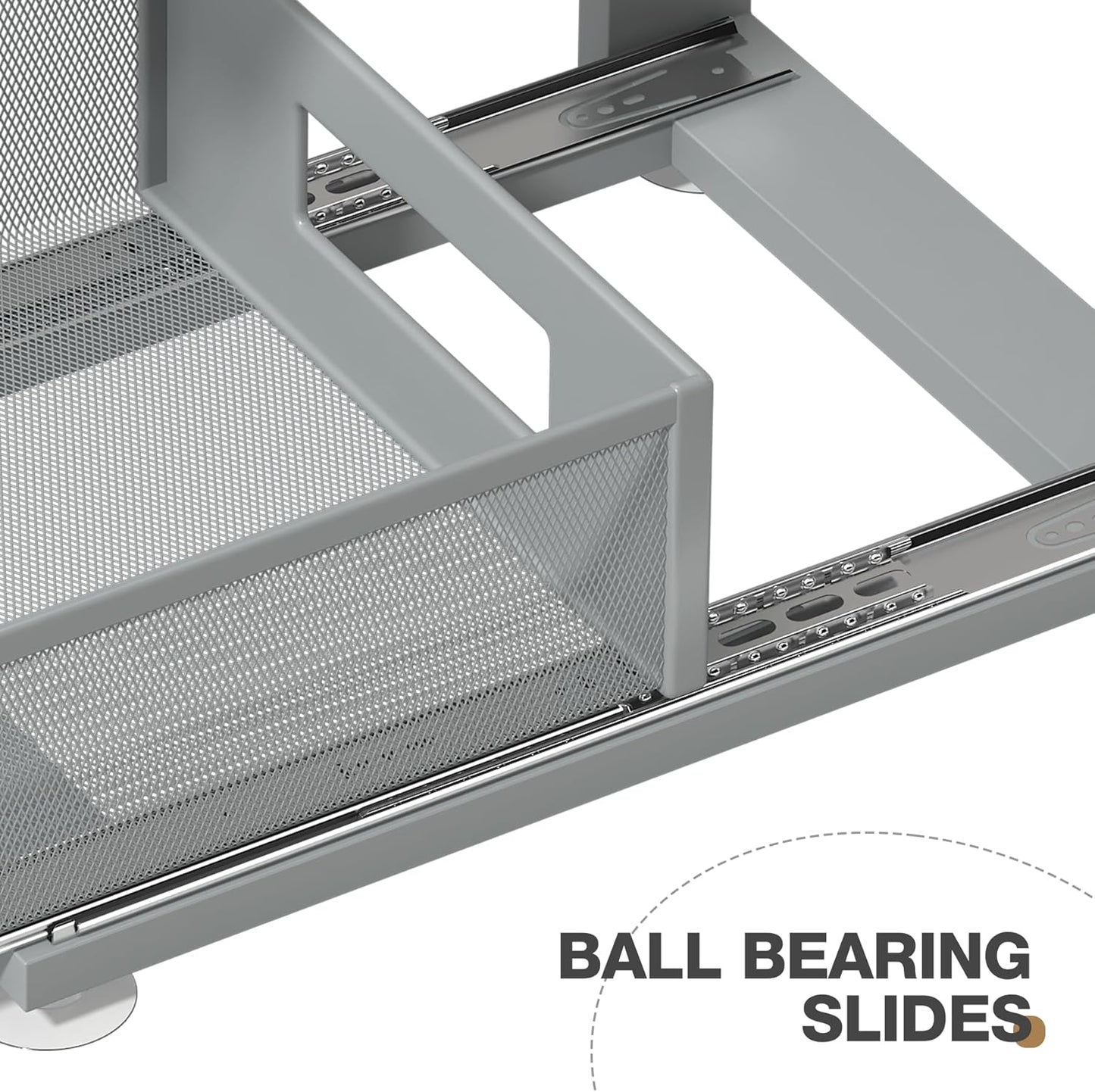 2 Pack 15.74IN-Depth Under Sink Organizer With Next-Gen Ball-Bearing Slides,2-Tier Pull Out Cabinet Storage,Height Adjustable Drawer Shelf for Bathroom,Kitchen,Laundry,Cabinet,Pantry-Gun Gray