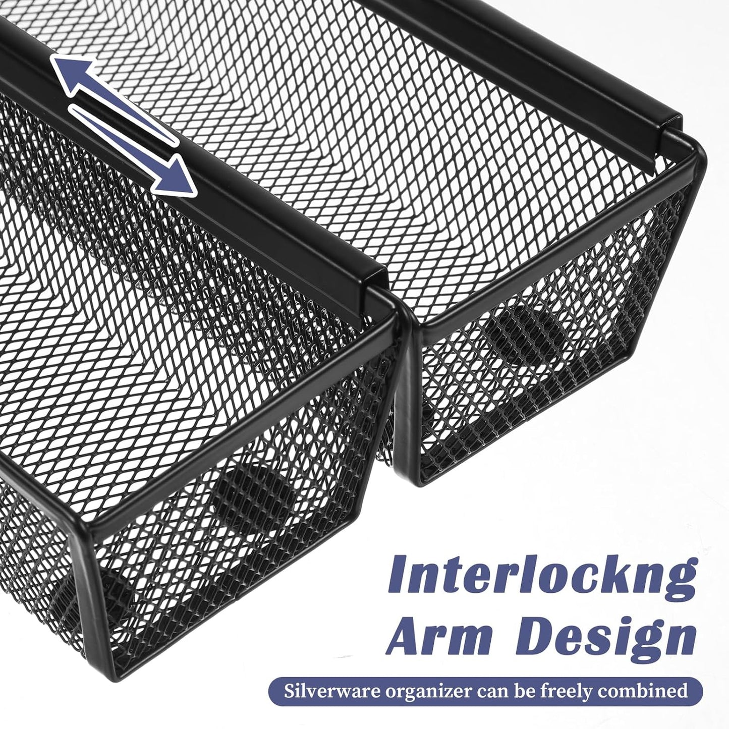 10 Pack Silverware Drawer Organizer 9 x 3 x 2 Inch Mesh Utensil Organizer for Kitchen Drawers with Interlocking Arm for Flatware Knives Spoons Fork Cosmetic Utensil Tabletop Storage Tray