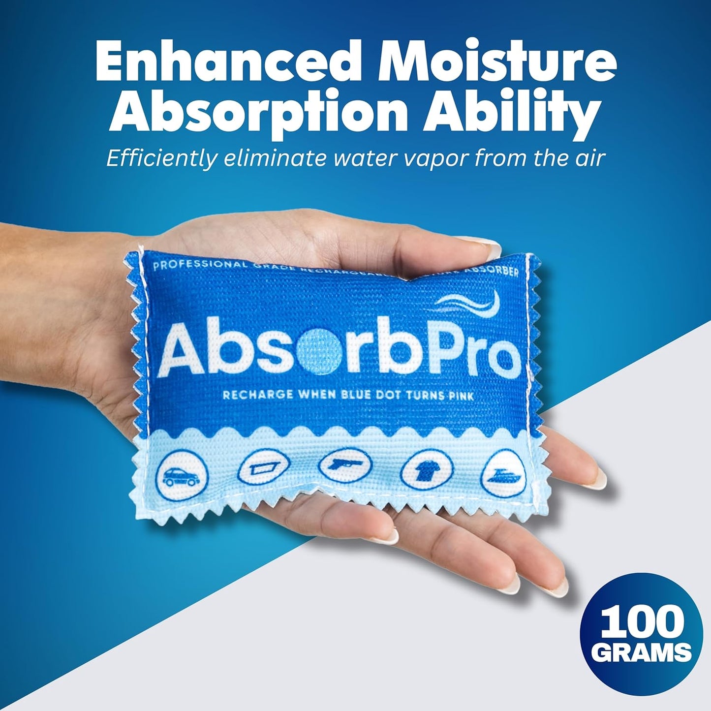Rechargeable Dehumidifier Bag 1-Pack - 100g Reusable Moisture Absorbers - Silica Gel Packets for Bins, Totes, Gun Safe, Food Storage, Clothes, Cars, and Boats