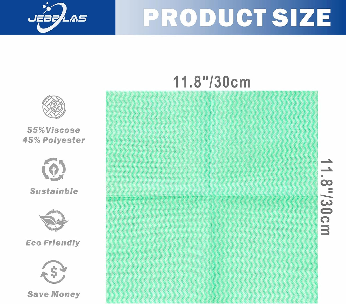 JEBBLAS 100Pack Reusable Cleaning Cloths 11.8‘’x11.8‘’ Handi Wipes Reusable Cloths Dry Cleaning Cloths Dish Towel Dish Cloths for Kitchen, Green